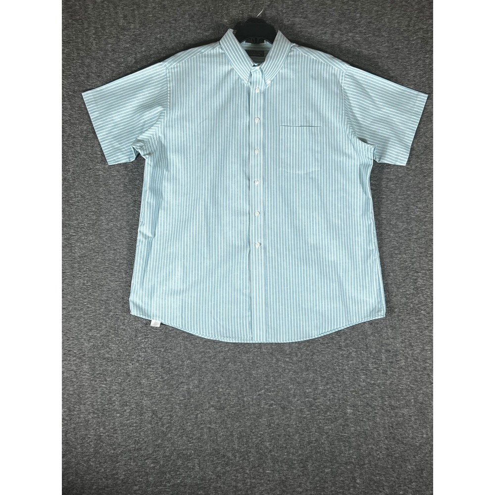 Claybrooke Mens XXL Light Blue Striped Wrinkle Free Oxford Short Sleeve Shirt‎